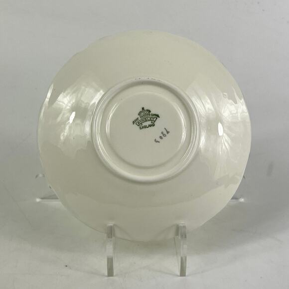 Aynsley England Bone China Teacup Saucer Set Green Gold Floral Pattern 7905 - Picture 12 of 15